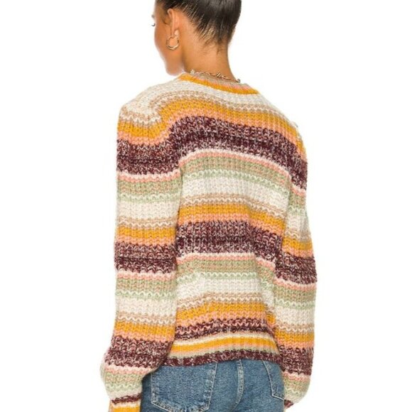 New Minkpink Multicolor Striped Knit Sweater XS Long Puff Sleeves - Picture 2 of 9